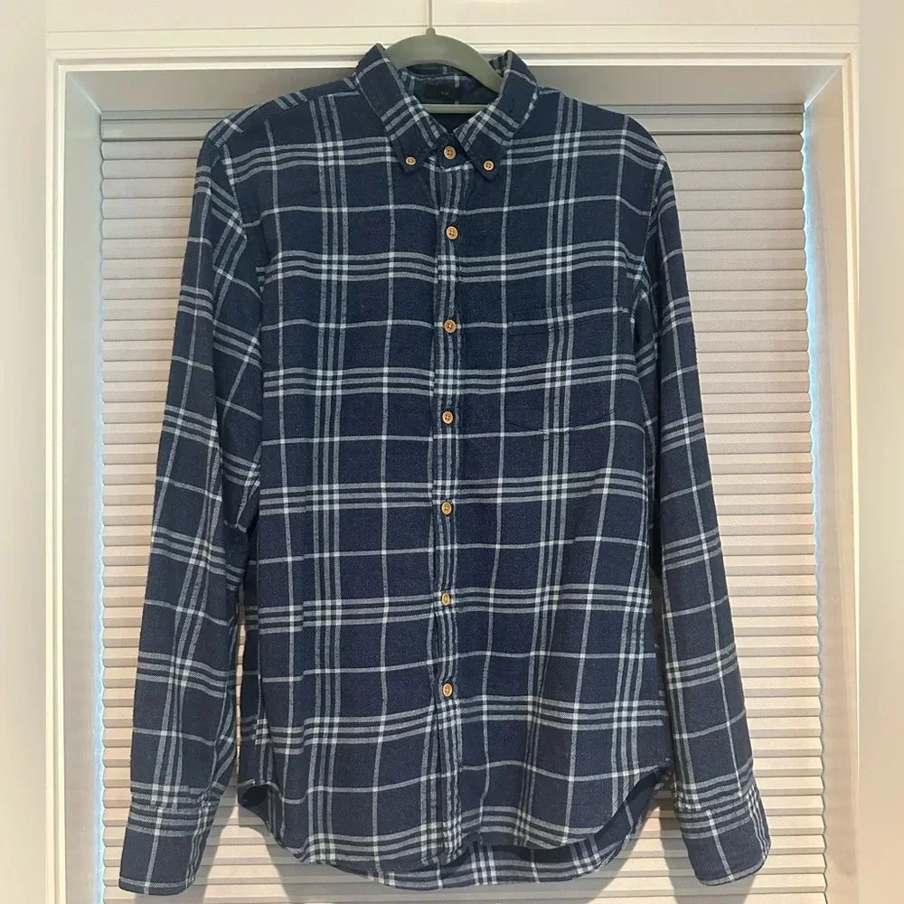J. Crew blue and white plaid flannel button down